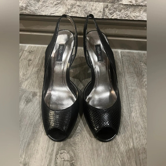 Style & Co size 9 1/2 black dressy sling back peep toe heels - Picture 1 of 7